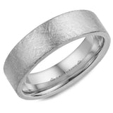 A white gold wedding band with a diamond brushed finish. 