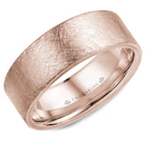 A wedding band in rose gold with a diamond brushed finish.