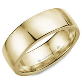 A yellow gold wedding band with a high polished finish.