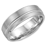 A brushed wedding band with milgrain detailing.