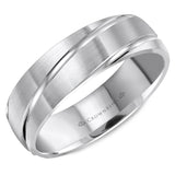 A brushed wedding band with diagonal line detailing.