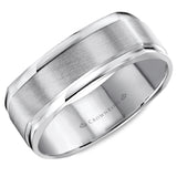 A soft square wedding band in white gold with a brushed center. 
