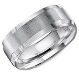 A soft square wedding band in white gold with a brushed center.