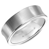 A brushed white gold wedding band with polished edges.