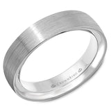 A brushed white gold wedding band.