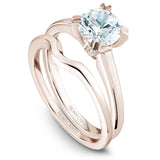 A Noam Carver rose gold engagement ring with a round centerpiece 26 diamonds.