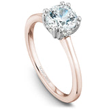 A Noam Carver rose and white gold engagement ring with a round centerpiece and 8 diamonds.
