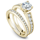 A Noam Carver yellow gold engagement ring with 14 diamonds.
