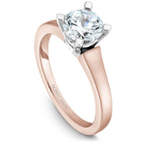 A Noam Carver rose and white gold engagement ring with a round centerpiece.