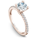 A Noam Carver rose gold engagement ring with 18 diamonds.