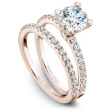 A Noam Carver rose gold engagement ring with 18 diamonds.