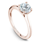 A Noam Carver rose gold engagement ring with a round centerpeice.