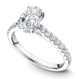 A Noam Carver white gold engagement ring with an oval centerpiece and 30 diamonds.