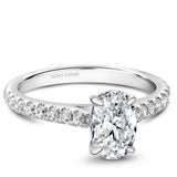 A Noam Carver white gold engagement ring with an oval centerpiece and 30 diamonds.