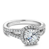 A Noam Carver white gold engagement ring with a cushion halo, a split band and 56 diamonds.