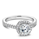 A Noam Carver white gold engagement ring with a round halo and 36 diamonds.