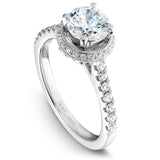 A Noam Carverwhite gold engagement ring with a halo and 36 diamonds.