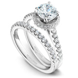 A Noam Carverwhite gold engagement ring with a halo and 36 diamonds.