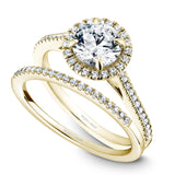 A Noam Carver yellow gold engagement ring with 42 diamonds.