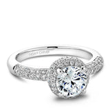 A Noam Carver white gold engagement ring with a double halo and 106 diamonds.