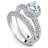 A Noam Carver white gold engagement ring with a double halo and 106 diamonds.