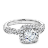 A Noam Carver white gold engagement ring with a cushion halo, dazzled with 102 diamonds.