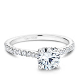 A Noam Carver white gold engagement ring with 42 diamonds and  a round halo.