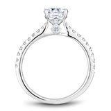 A Noam Carver white gold engagement ring with 42 diamonds and  a round halo.