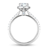 A Noam Carver white gold engagement ring with 42 diamonds and a round halo.