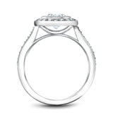 A Noam Carver white gold engagement ring with a round halo and 32 diamonds.