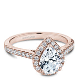 A Noam Carver rose gold engagement ring with a pearhalo and 33 diamonds.