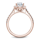 A Noam Carver rose gold engagement ring with a pearhalo and 33 diamonds.