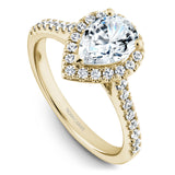 A Noam Carver yellow gold engagement ring with a pearhalo and 33 diamonds.
