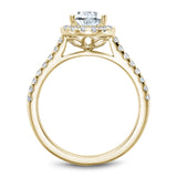 A Noam Carver yellow gold engagement ring with a pearhalo and 33 diamonds.