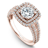A Noam Carver rose gold engagement ring with a double halo and 132 diamonds.