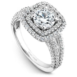 A Noam Carver white gold engagement ring with a double halo and 132 diamonds.