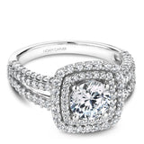 A Noam Carver white gold engagement ring with a double halo and 132 diamonds.