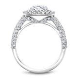 A Noam Carver white gold engagement ring with a double halo and 132 diamonds.