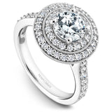A Noam Carver white gold engagement ring with a double halo and 52 diamonds.