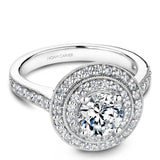 A Noam Carver white gold engagement ring with a double halo and 52 diamonds.
