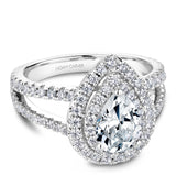 A Noam Carver white gold engagement ring with a pear halo and 84 diamonds.