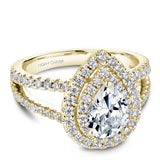 A Noam Carver yellow gold engagement ring with a pear halo and 84 diamonds.