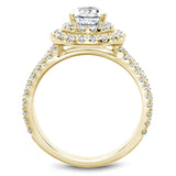 A Noam Carver yellow gold engagement ring with a pear halo and 84 diamonds.