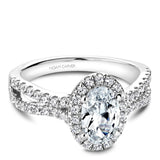 A Noam Carver white gold engagement ring with an oval halo and 50 diamonds.