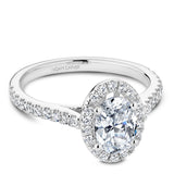 A Noam Carver white gold engagement ring with an oval halo and 38 diamonds.