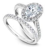 A Noam Carver white gold engagement ring with an oval halo and 38 diamonds.