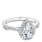 A Noam Carver white gold engagement ring with a pear halo and 38 diamonds.