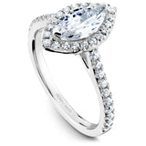 A Noam Carver yellow gold engagement ring with a marquise halo and 40 diamonds.