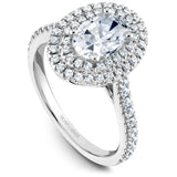 A Noam Carver white gold engagement ring with an oval double halo and 66 diamonds.