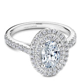 A Noam Carver white gold engagement ring with an oval double halo and 66 diamonds.